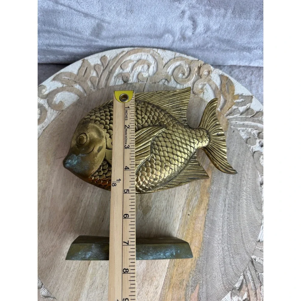 Vintage Solid Brass Fish Figurine on‎ Stand Mid Century Nautical Decor 8.5 Inch